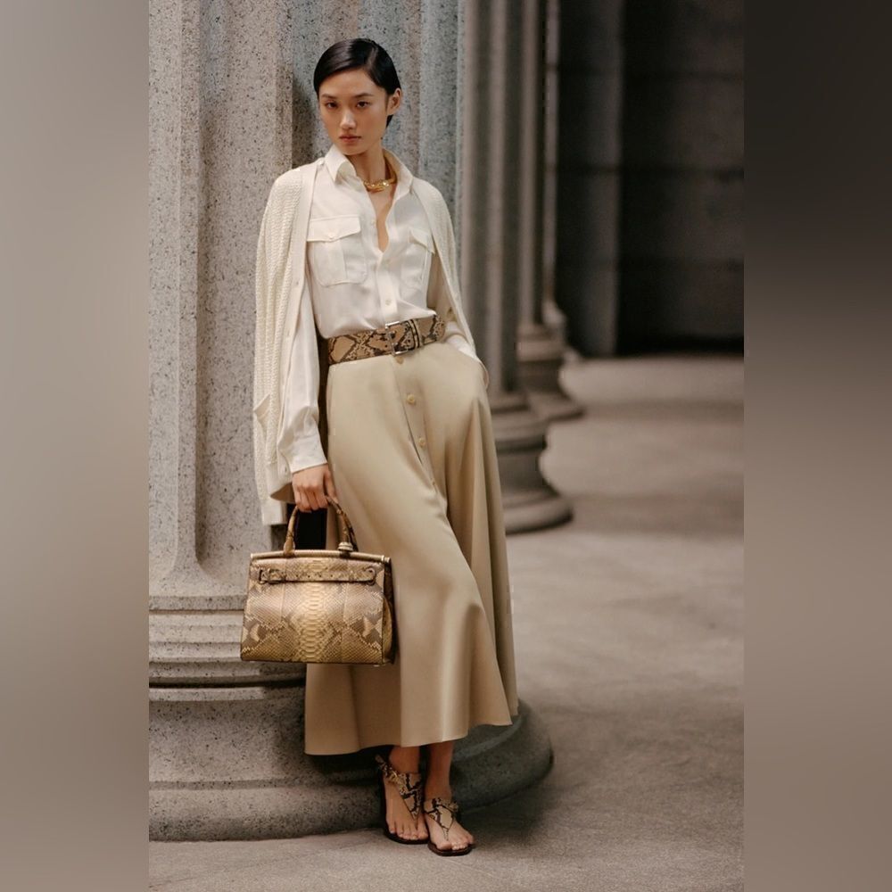Ralph Lauren Pre Fall ‘21 Wellington Collection Julie Tan Snakeskin Thong Sandal - Picture 3 of 17